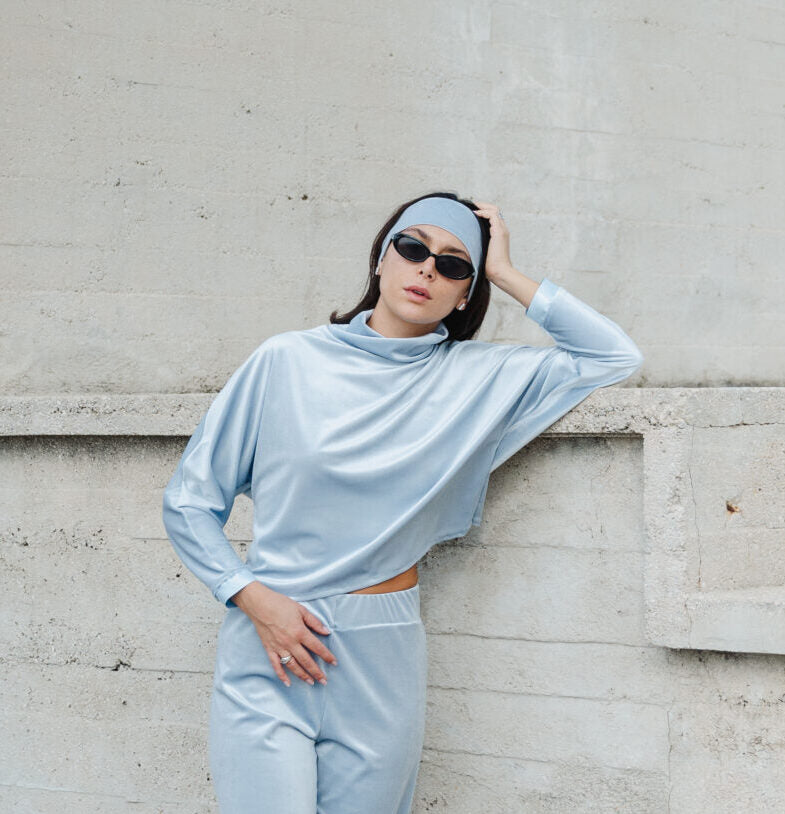 Pull Oversize en Velours - Bleu XS/S